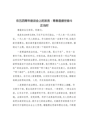 在五四青年座谈会上的发言：青春逢盛世 奋斗正当时.docx