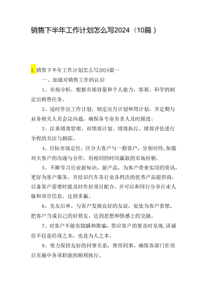 销售下半年工作计划怎么写2024（10篇）.docx