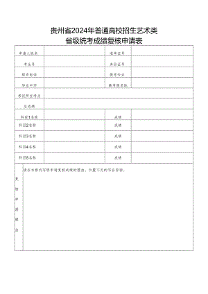 贵州省2024年普通高校招生艺术类省级统考成绩复核申请表.docx