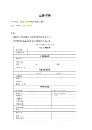 计算机网络实验指导----基于华为平台 实验报告 实验6.1.1 DNS 简单配置与分析.docx