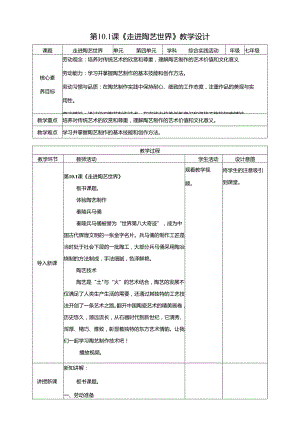 湘人版劳动实践七年级下册任务四项目1《进入陶艺世界》 教案.docx