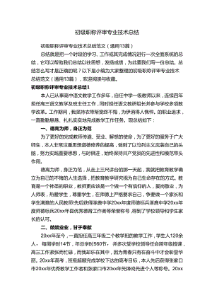 初级职称评审专业技术总结范文（通用13篇）.docx