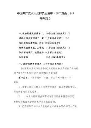 六大纪律负面清单（38个方面149条规定）.docx