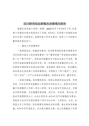 区妇联党组巡察整改进展情况报告&某县委巡察办2023年度巡察工作亮点特色工作汇报.docx