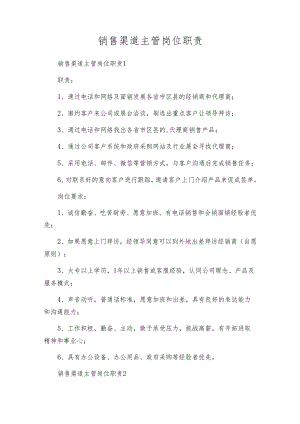 销售渠道主管岗位职责.docx