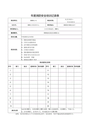 年度消防安全培训记录表（精选5份）.docx