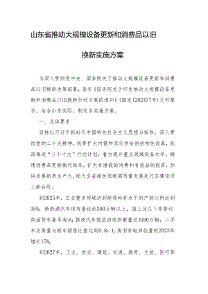 山东省推动大规模设备更新和消费品以旧换新实施方案.docx