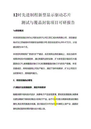 12吋先进制程新型显示驱动芯片晶圆测试与覆晶封装项目可研报告.docx