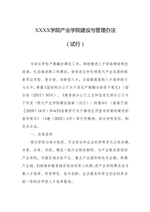 大学学院产业学院建设与管理办法（试行）.docx
