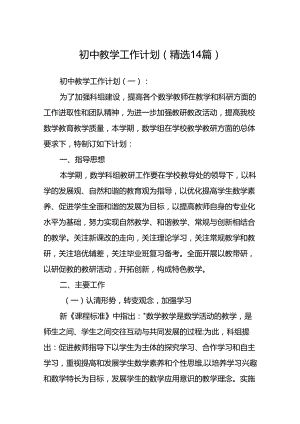 初中教学工作计划(精选14篇).docx