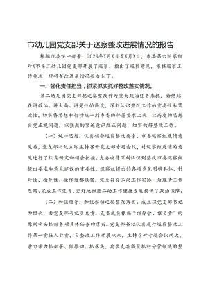 市幼儿园党支部关于巡察整改进展情况的报告.docx