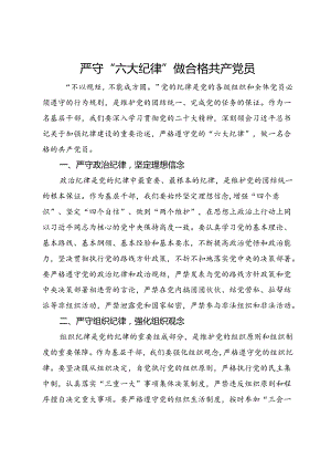 基层干部围绕“六大纪律”的交流研讨材料：严守“六大纪律”做合格共产党员.docx