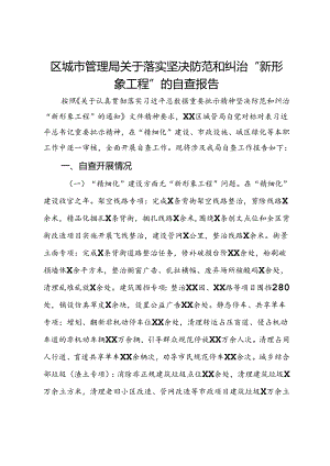 区城市管理局关于落实坚决防范和纠治“新形象工程”的自查报告.docx