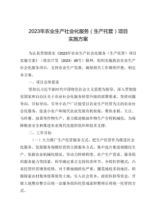 2023年农业生产社会化服务（生产托管）项目实施方案.docx