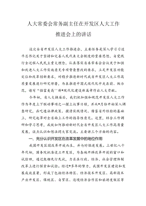 人大常委会常务副主任在开发区人大工作推进会上的讲话.docx