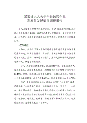 某某县人大关于全县民营企业高质量发展情况调研报告.docx