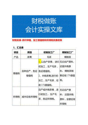 财税实操-茶叶种植、加工增值税和所得税优惠政策.docx