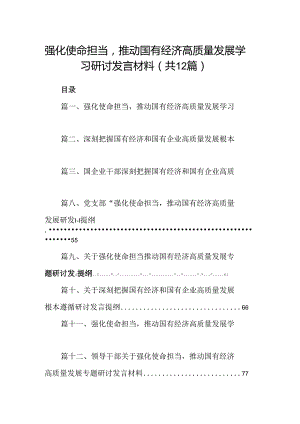 强化使命担当推动国有经济高质量发展学习研讨发言材料（共12篇）.docx