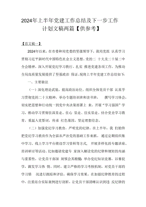 2024年上半年党建工作总结及下一步工作计划文稿两篇【供参考】.docx