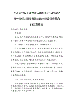 发改局党政主要负责人履行推进法治建设第一责任人职责及法治政府建设督查要点的自查报告.docx
