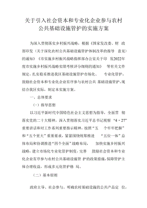 关于引入社会资本和专业化企业参与农村公共基础设施管护的实施方案.docx
