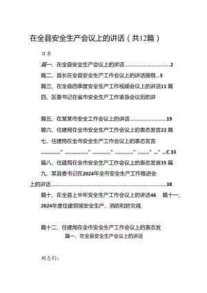 在全县安全生产会议上的讲话12篇（精选）.docx