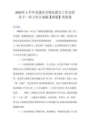 2024年上半年党建有关情况报告工作总结及下一步工作计划稿【两篇】供借鉴.docx