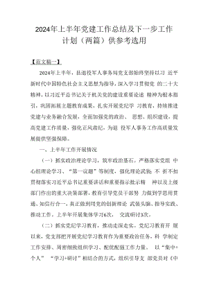 2024年上半年党建工作总结及下一步工作计划（两篇）供参考选用.docx