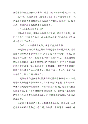 国企党委办公室2024年上半年工作总结及下半年计划（3344字）.docx
