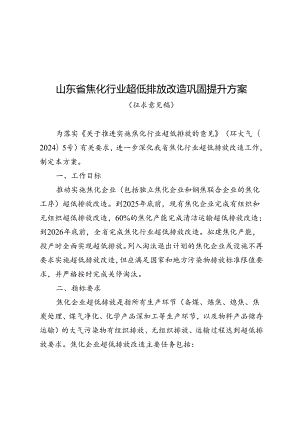 山东省焦化行业超低排放改造巩固提升方案（征求意见稿.docx