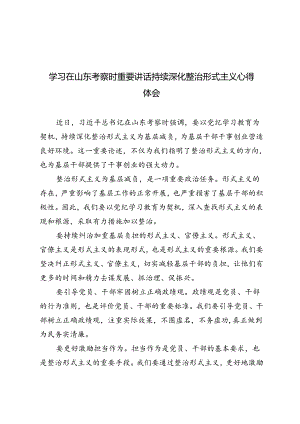 3篇 2024年学习在山东考察时重要讲话持续深化整治形式主义感悟心得体会.docx
