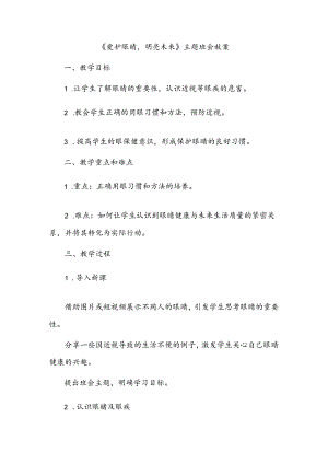 《爱护眼睛明亮未来》主题班会教案.docx