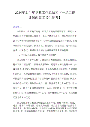 2024年上半年党建工作总结和下一步工作计划两篇文【供参考】.docx