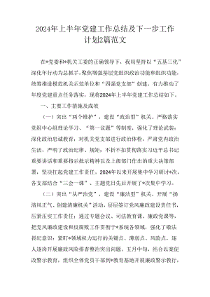 2024年上半年党建工作总结及下一步工作计划2篇范文.docx