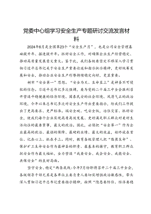 党委中心组学习安全生产专题研讨交流发言材料.docx
