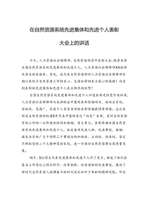 在自然资源系统先进集体和先进个人表彰大会上的讲话.docx