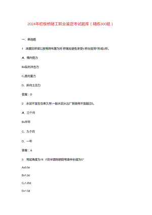 2024年初级桥隧工职业鉴定考试题库（精练300题）.docx