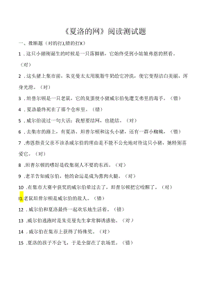 《夏洛的网》阅读测试参考答案.docx