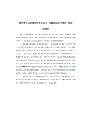镇党委书记党建经验交流材料：党建领航振兴路 实干谱写新篇章.docx