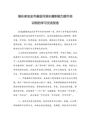 镇长参加全市基层河湖长履职能力提升培训班的学习交流发言.docx