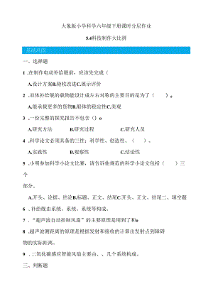 5.4 科技制作大比拼 同步分层作业 科学六年级下册（大象版）.docx