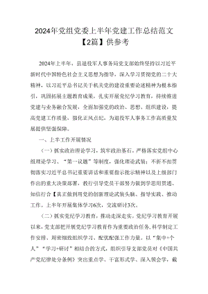 2024年党组党委上半年党建工作总结范文稿【2篇】供参考.docx