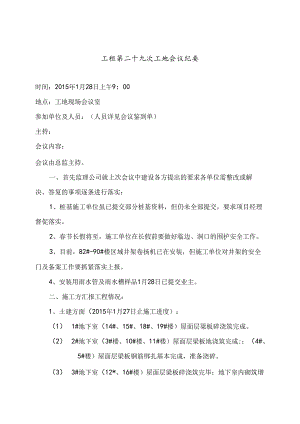 [监理资料]工程第029次工地会议纪要.docx