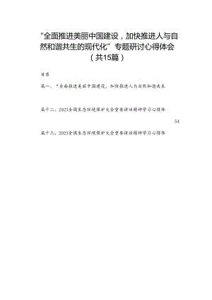 “全面推进美丽中国建设加快推进人与自然和谐共生的现代化”专题研讨心得体会最新精选版【15篇】.docx