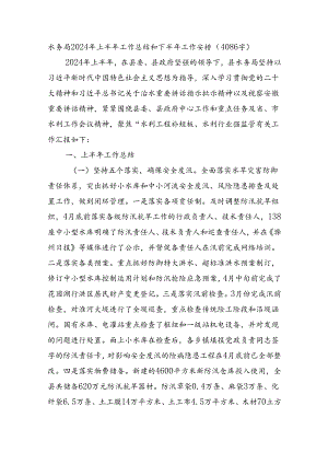 水务局2024年上半年工作总结和下半年工作安排（4086字）.docx