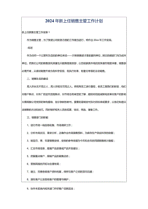 2024年新上任销售主管工作计划.docx