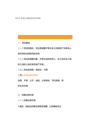 2023年成人高民法考点归纳.docx