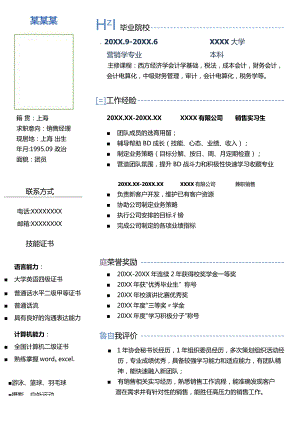 极简蓝色销售经理求职简历word简历模板.docx