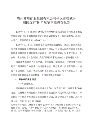 贵州神峰矿业集团有限公司兴义市雄武乡朝阳煤矿“6·1”运输事故调查报告.docx
