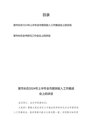 某市长在2024年上半年全市居民收入工作推进会上的讲话、在全市防汛工作会议上的讲话.docx